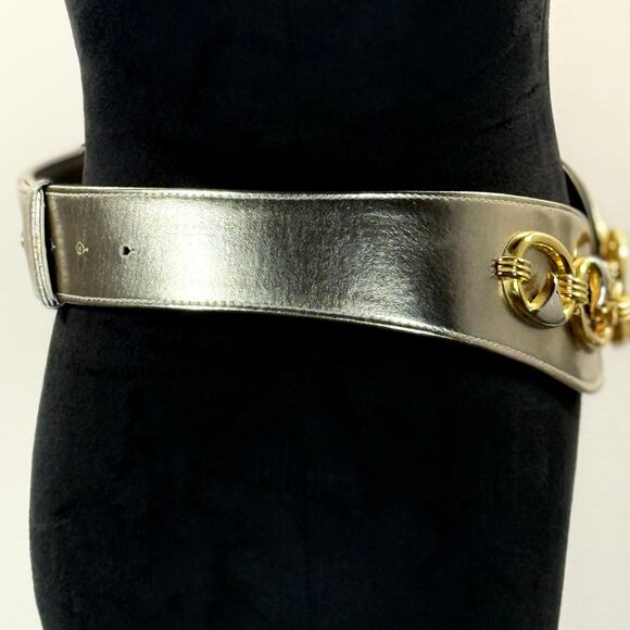 Vintage 90s ART Gold Chain Link Belt Silver Wide Adjustable Hook 29–35” - Picture 2 of 10